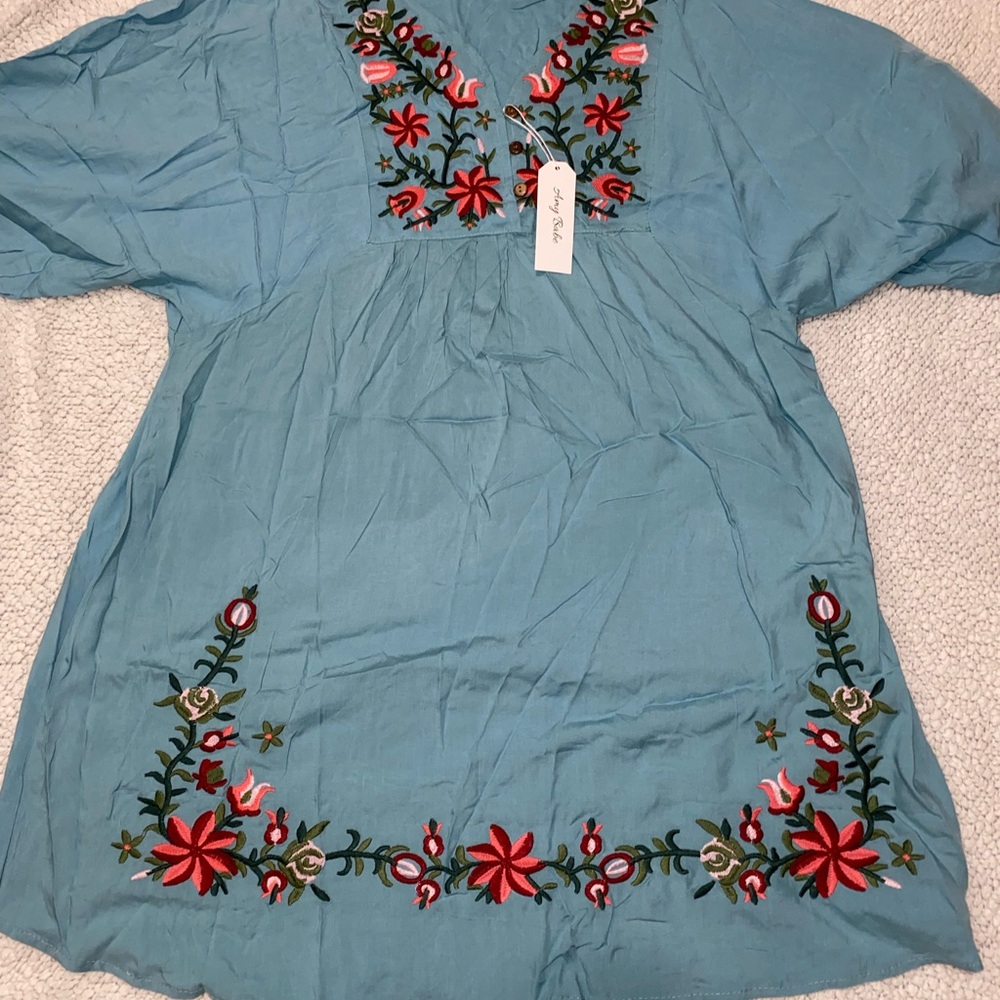 Embroidered Blue Women's Top